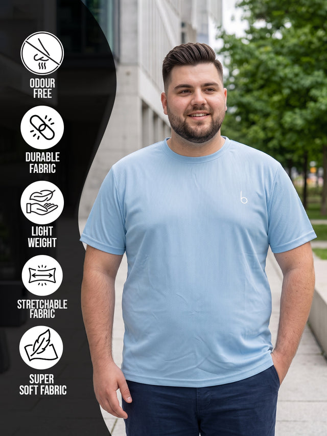 Men Plus Size Vaporcrew-Sky Blue Solid Pink Round Neck