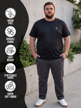 Men Plus Size Vaporcrew-Black Black Solid Round Neck
