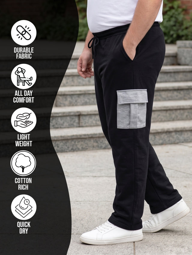 Men Plus Size Xeric Black Solid Trackpants