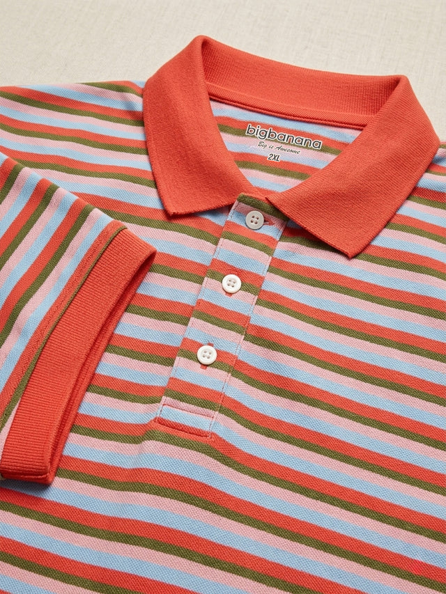 Men Plus Size Buttoned Multi Striped Polo