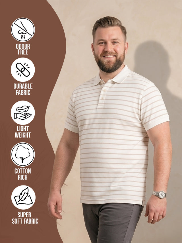 Men Plus Size Elegant White Striped Polo Tshirt