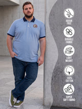 Men Plus Size Sterling Blue Self Design Polo Tshirt