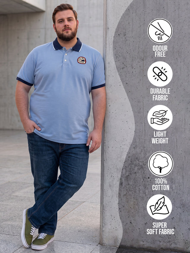 Men Plus Size Sterling Blue Self Design Polo Tshirt