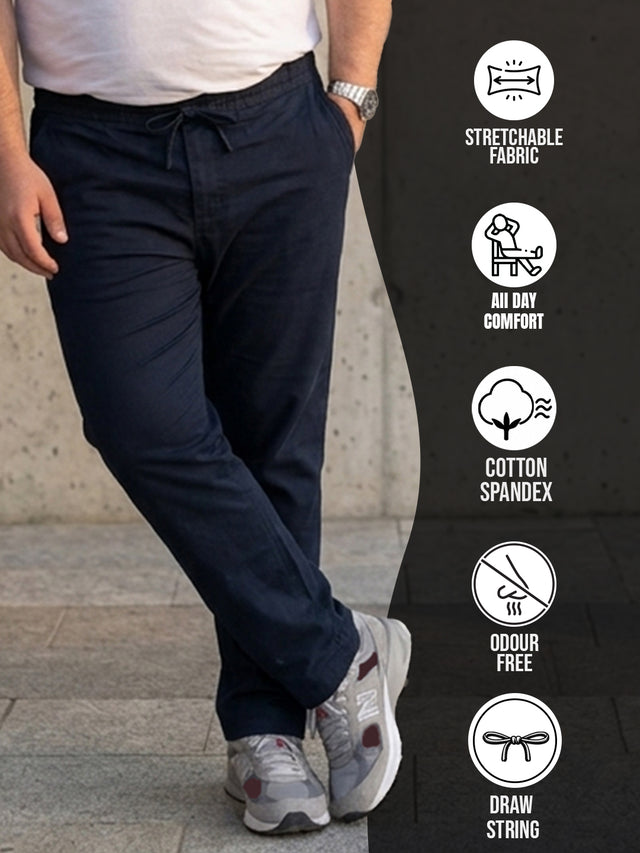 Men Plus Size Krenin Navy Solid Trousers