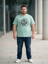 Men Plus Size Sagespirit Light Green Printed Round Neck