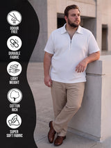 Men Plus Size Wlira White Waffle Polo Tshirt