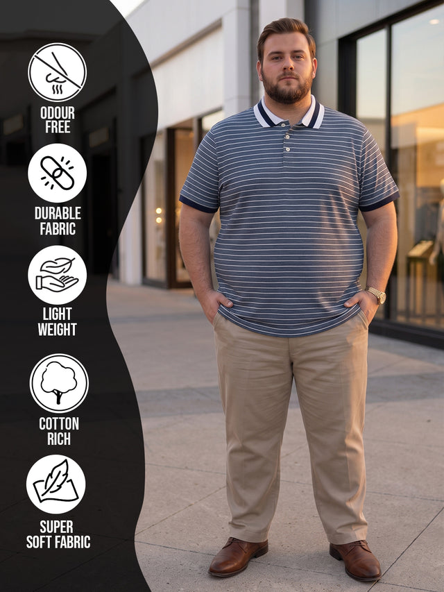 Men Plus Size Mrino Navy Striped Polo Tshirt