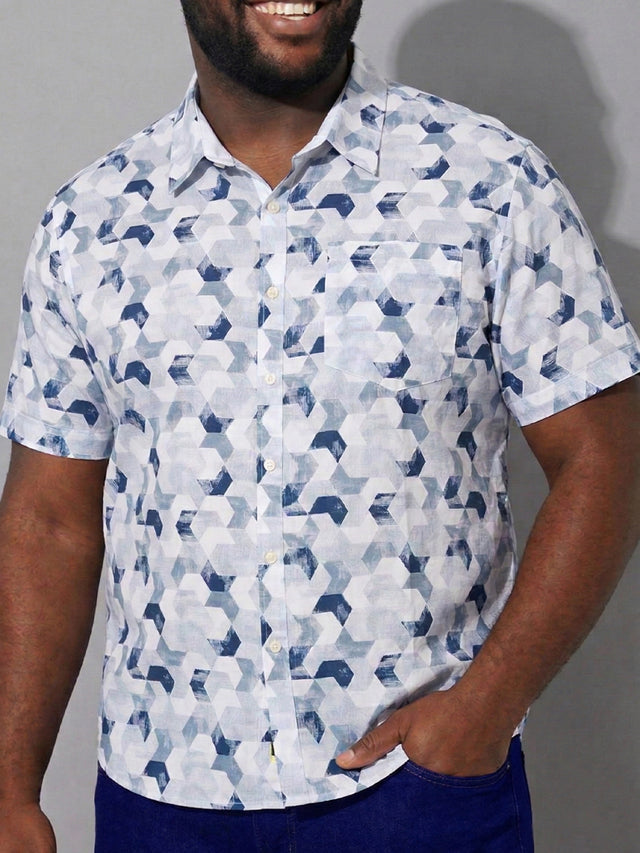 Men Plus Size Facet Multicolor Printed Casual Shirt
