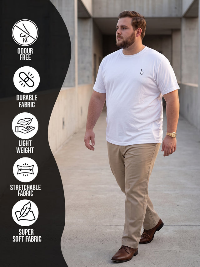 Men Plus Size Vaporcrew White Solid Round Neck