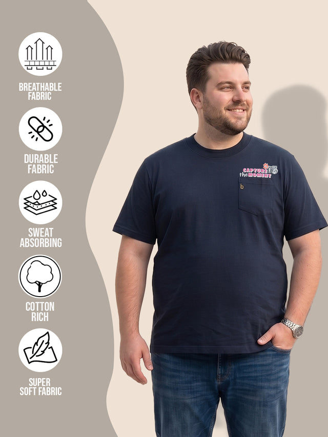 Men Plus Size Flashfocus Black Printed Round Neck