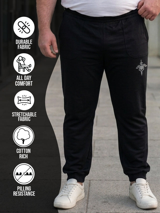 Men Plus Size Zorvilo Black Solid Trackpants