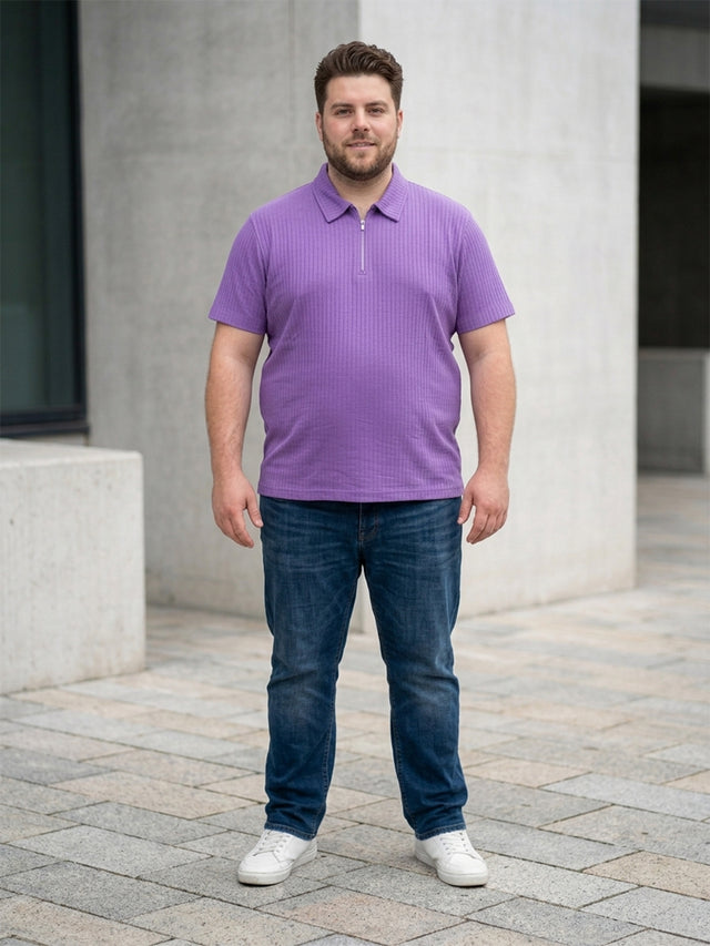 Men Plus Size Archid Violet Self Design Polo Tshirt