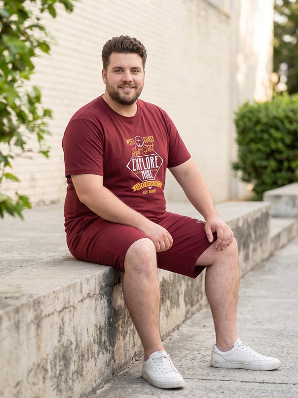 Men Plus Size Lumivox Maroon Printed Co-Ords