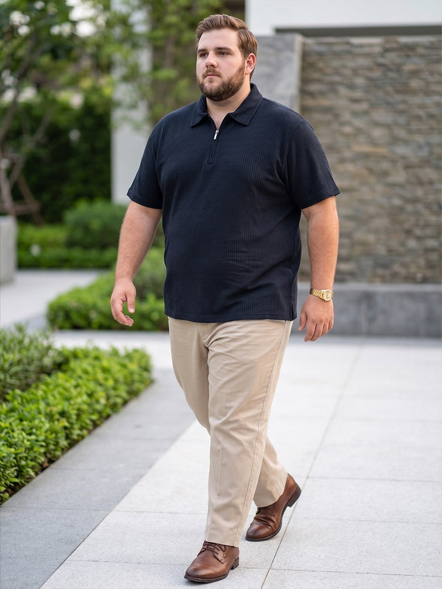 Men Plus Size Kovren Black Textured Polo Tshirt