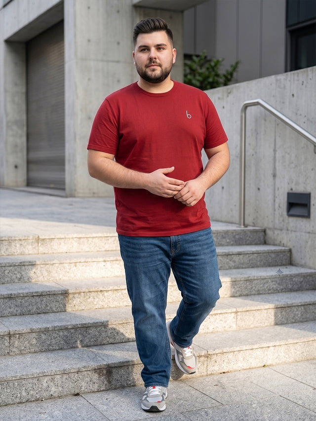 Men Plus Size Vaporcrew-Red Solid Red Round Neck