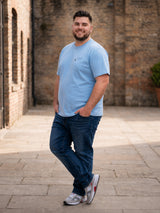 Men Plus Size Skystitch Sky Blue Printed Round Neck