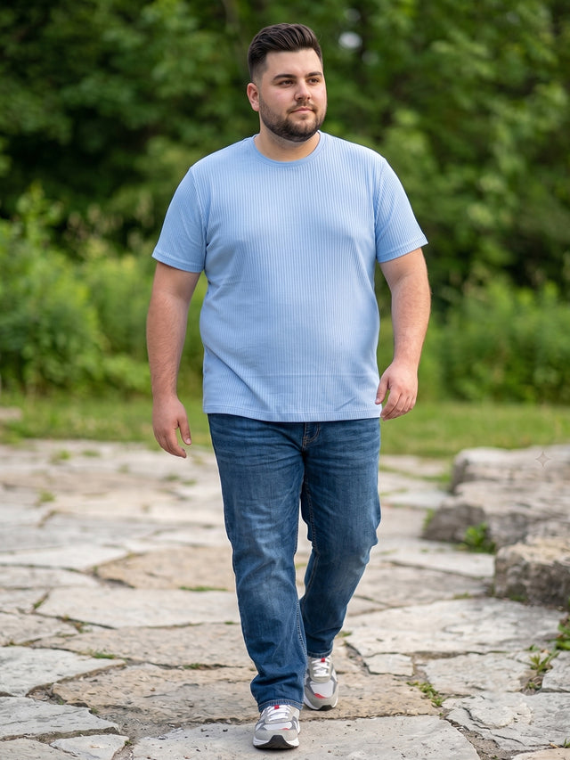 Men Plus Size Lunaro Blue Self Design Round Neck Tshirt