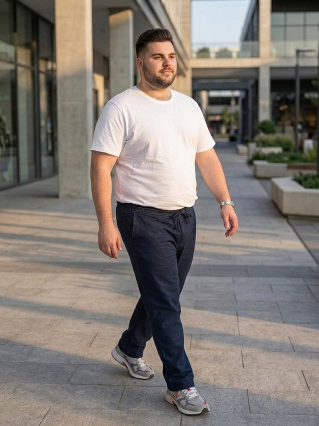 Men Plus Size Krenin Navy Solid Trousers