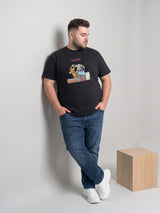 Men Plus Size Veritas Black Printed Round Neck