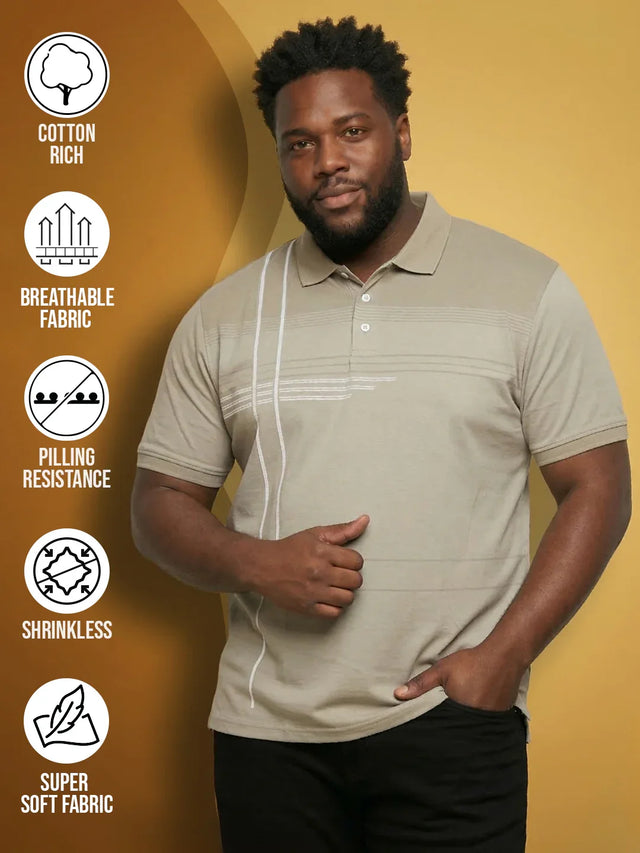 Men Plus Size Urbanite Grey Printed Polo Tshirt