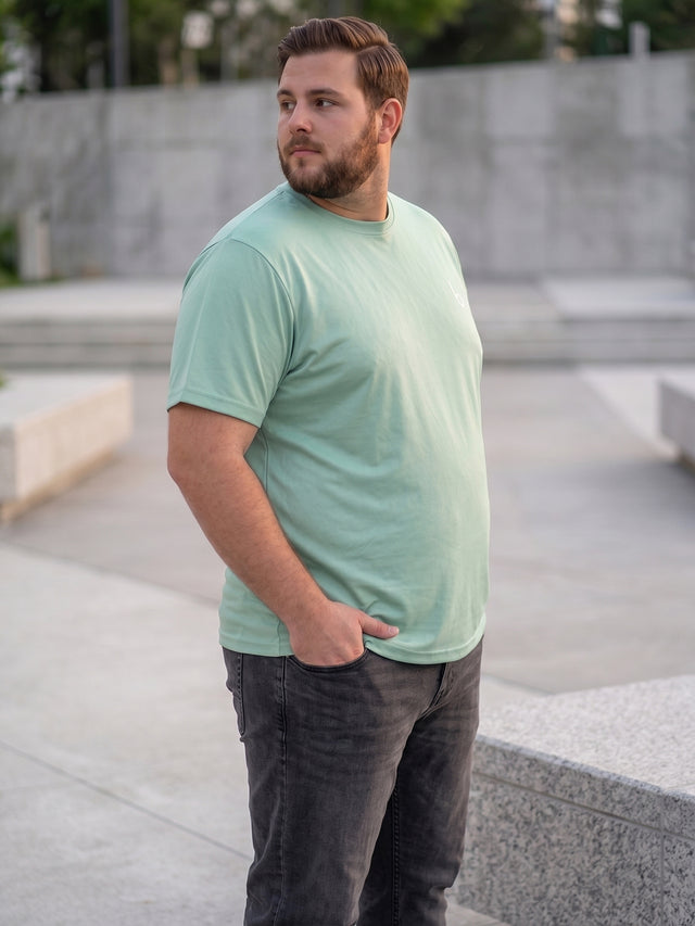 Men Plus Size Vaporcrew-Mint Green Solid Mint Green Round Neck