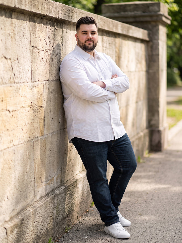 Men Plus Size Larla White Striped Shirts