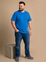 Men Plus Size Skyrogue Blue Printed Round Neck