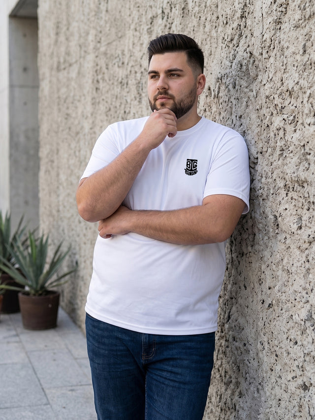 Men Plus Size Hiddenmist-White Solid White Round Neck Tshirt