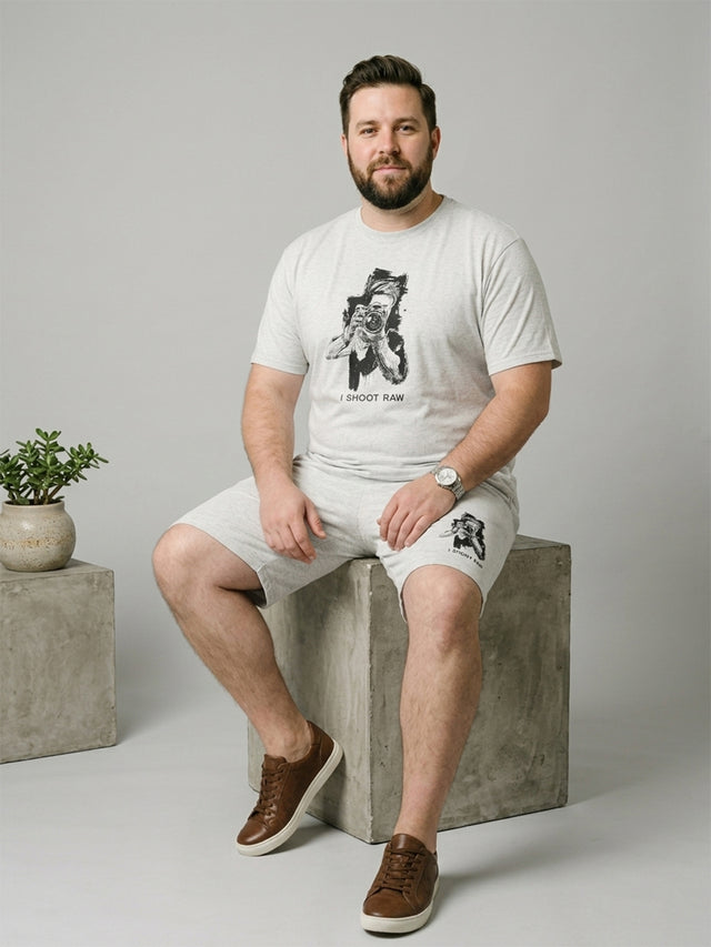 Men Plus Size Capture Grey Melange Printed Co-Ords