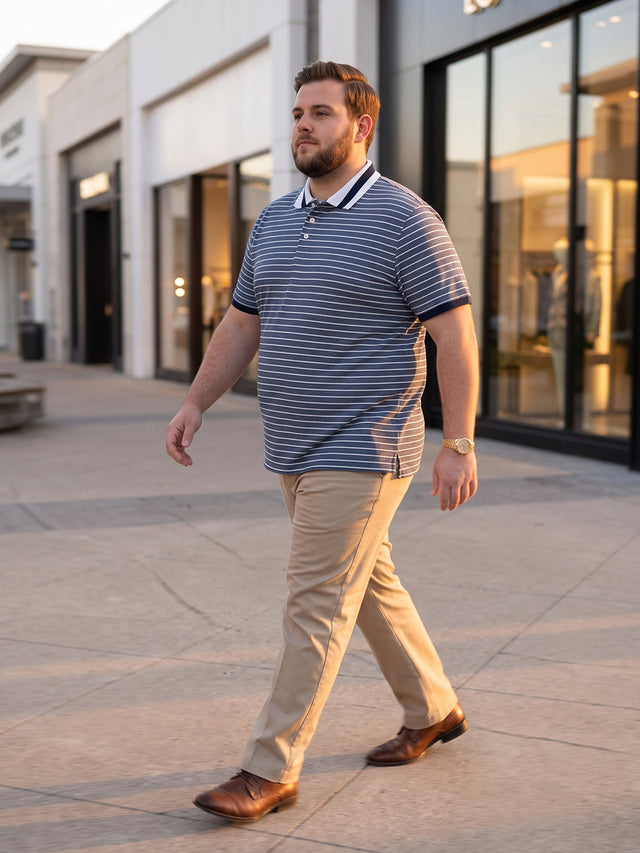 Men Plus Size Mrino Navy Striped Polo Tshirt
