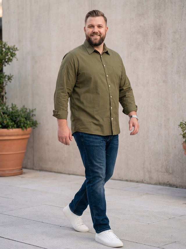 Men Plus Size Taupe Olive Solid Shirts