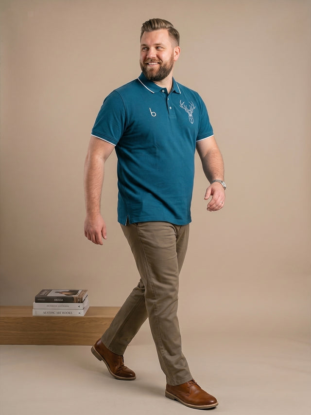 Men Plus Size Thom-Teal Solid Polo Tshirt