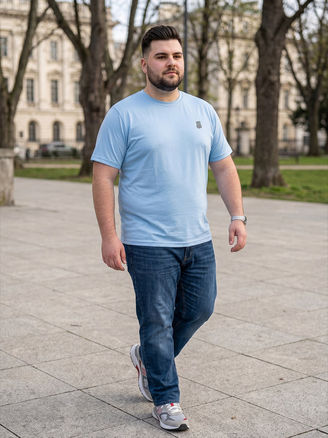 Men Plus Size Hiddenmist-Sky Blue Solid Sky Blue Round Neck Tshirt