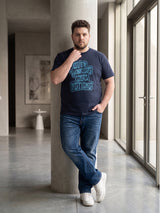 Men Plus Size Renvian Black Printed Round Neck