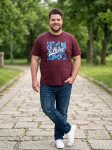 Men Plus Size Ripples Maroon Printed Round Neck
