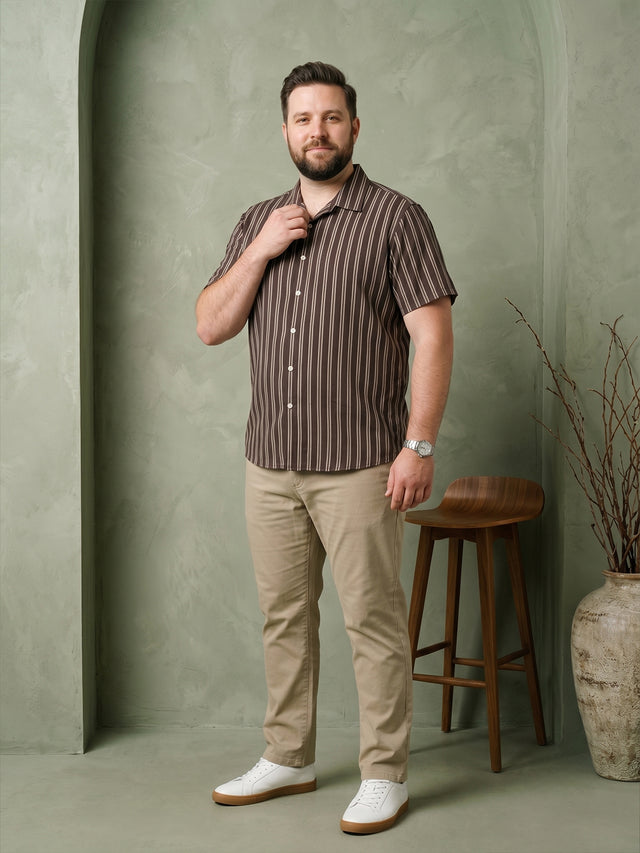 Men Plus Size Coffeescape Multi Striped Shirts