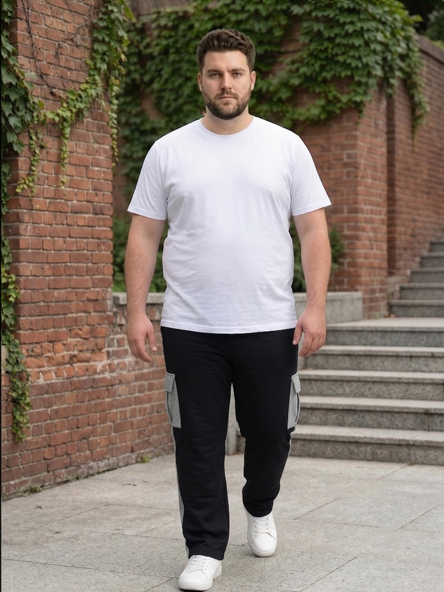 Men Plus Size Xeric Black Solid Trackpants