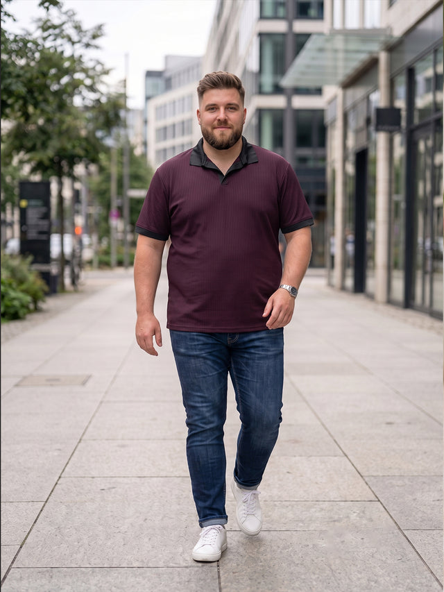 Men Plus Size Zorathn Wine textured Polo Tshirts