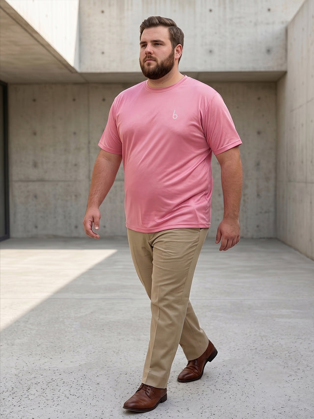Men Plus Size Vaporcrew-Pink Solid Pink Round Neck