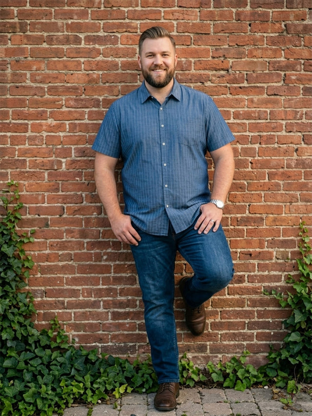 Men Plus Size Pelagos Blue Striped Shirts