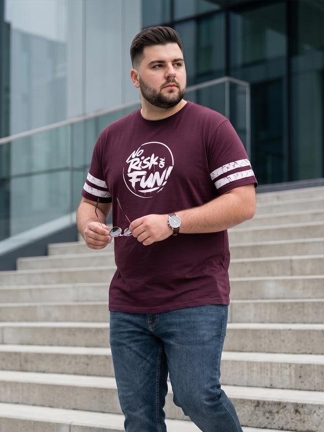 Men Plus Size Water Wine Printed Round Neck Tshirts