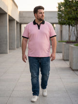 Men Plus Size Bibelot Pink textured Polo Tshirts