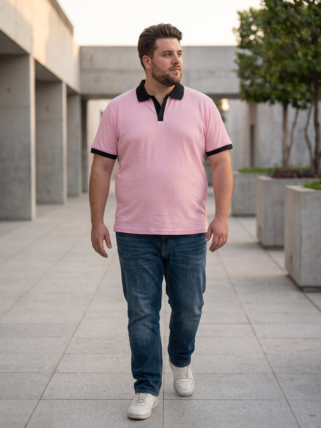 Men Plus Size Bibelot Pink textured Polo Tshirts