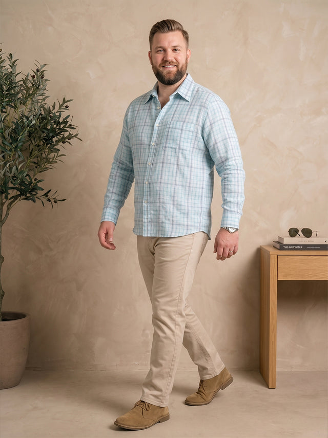 Men Plus Size Aquavelle Sky Blue Check Shirts