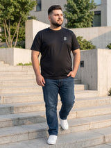 Men Plus Size Hiddenmist-Black Solid Black Round Neck Tshirt