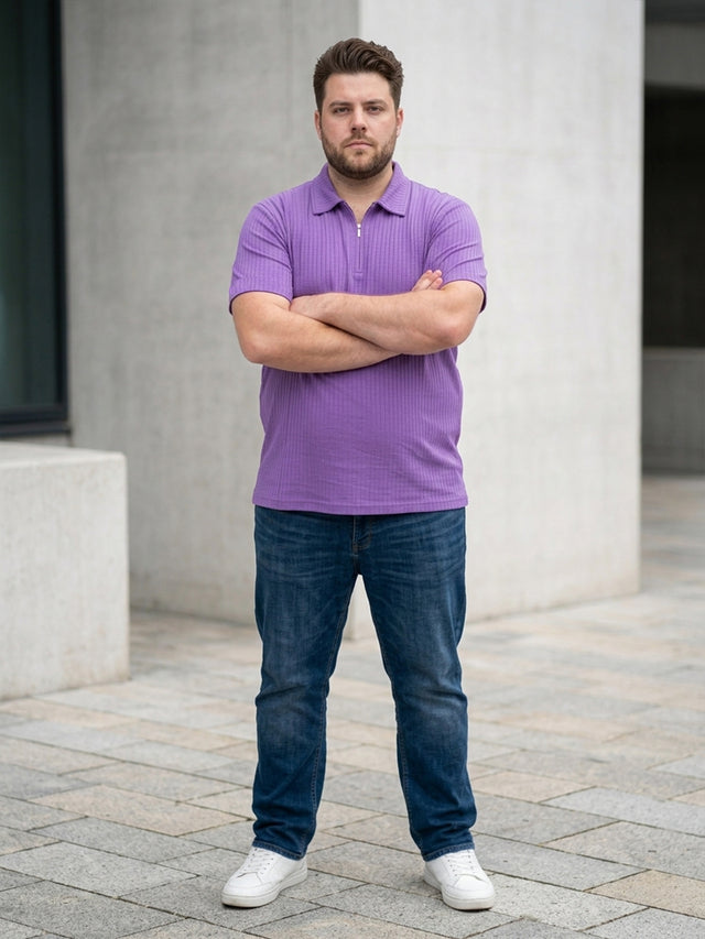 Men Plus Size Archid Violet Self Design Polo Tshirt