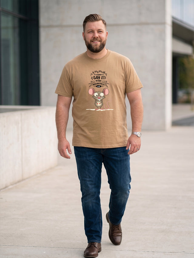 Men Plus Size Beigebanter Beige Printed Round Neck