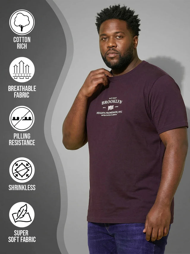 Men Plus Size Hipster Maroon Printed Round Neck Tshirt