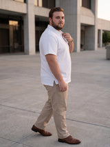 Men Plus Size Wlira White Waffle Polo Tshirt
