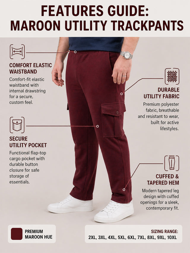 Men Plus Size NightThread Maroon Solid Trackpants
